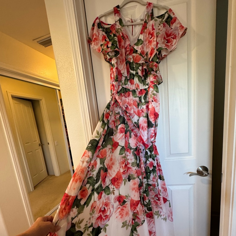Maxi off shoulder floral flowy calvin klein dress